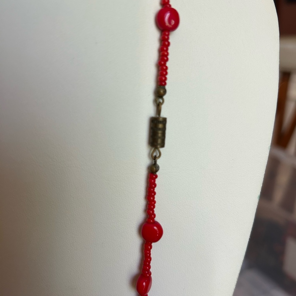 Red Beaded Long Necklace - Women Jewelry - Picture 2 of 3